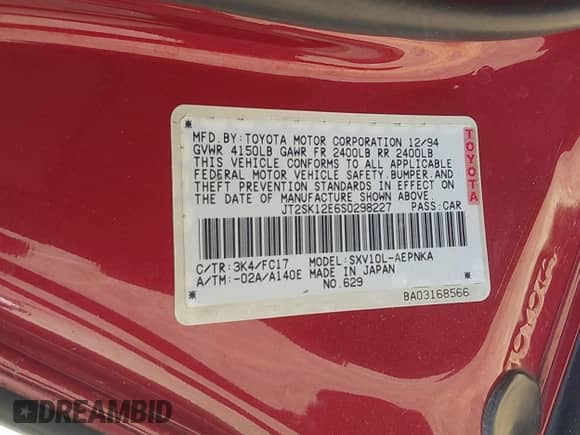 1995 Toyota Camry LE z VIN JT2SK12E6S0298227, wystawiony jako IAAI lot #42788533 z przebiegiem 112 709 mil mil oraz . Historia ofert i sprzedaży dostępna na DreamBid. Obrazek 9.