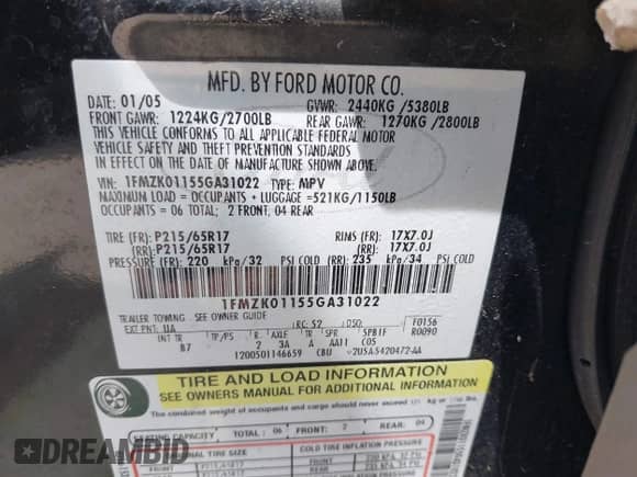 2005 Ford Freestyle SE with VIN 1FMZK01155GA31022, listed as a IAAI auction lot 42042252 with 138,615 mi miles and . Bid and sale history available at DreamBid. Image 9.