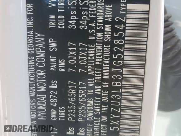 2018 Hyundai Santa Fe 2.4L z VIN 5XYZU3LB3JG528542, wystawiony jako Copart lot #79422334 z przebiegiem 58 071 mil mil oraz Szkoda całkowita • Salvage title. Historia ofert i sprzedaży dostępna na DreamBid. Obrazek 13.