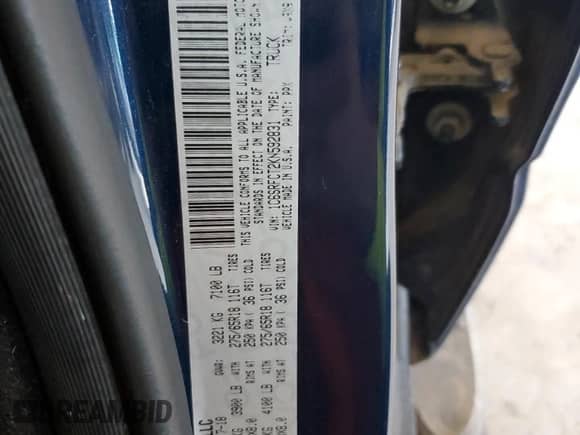 2019 Ram 1500 Tradesman z VIN 1C6SRFCT2KN592831, wystawiony jako Copart lot #59495485 z przebiegiem 106 410 mil mil oraz Szkoda całkowita • Salvage title. Historia ofert i sprzedaży dostępna na DreamBid. Obrazek 12.