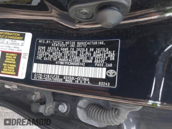 2017 Toyota Camry XSE with VIN 4T1BK1FK3HU585142, listed as a IAAI auction lot 42587239 with 160,767 mi miles and . Bid and sale history available at DreamBid. Image 9.