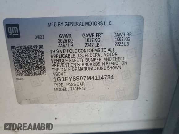 2021 Chevrolet Bolt EV LT with VIN 1G1FY6S07M4114734, listed as a Copart auction lot 70752445 with 27,672 mi miles and Salvage title. Bid and sale history available at DreamBid. Image 12.