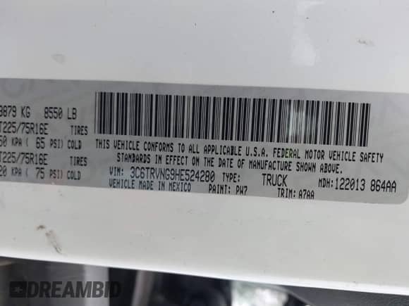 2017 Ram ProMaster Cargo с VIN 3C6TRVNG9HE524280, выставлен на аукционе IAAI как лот 43210724 с пробегом 62 597 миль миль и . История ставок и продаж доступна на DreamBid. Изображение 9.