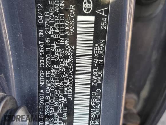 2012 Toyota Prius One z VIN JTDKN3DU7C5439972, wystawiony jako Copart lot #82657925 z przebiegiem 217 597 mil mil oraz Czysty tytuł • Clean title. Historia ofert i sprzedaży dostępna na DreamBid. Obrazek 12.