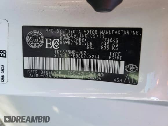 2011 Toyota Corolla L с VIN 2T1BU4EE0BC703244, выставлен на аукционе Copart как лот 85534915 с пробегом 174 836 миль миль и Списание • Salvage title. История ставок и продаж доступна на DreamBid. Изображение 13.