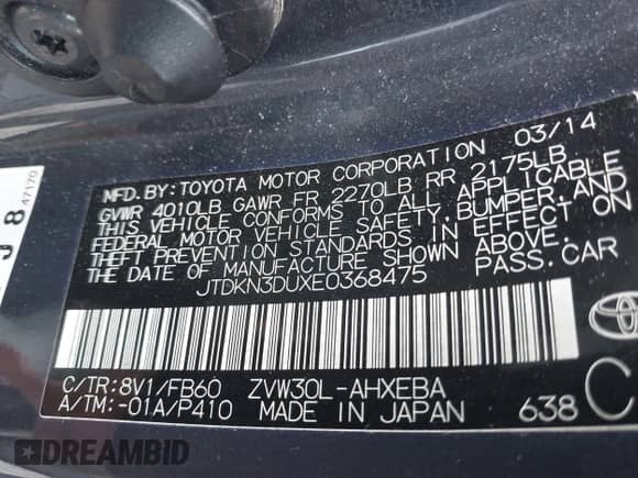 2014 Toyota Prius Four z VIN JTDKN3DUXE0368475, wystawiony jako IAAI lot #42393101 z przebiegiem 186 108 mil mil oraz . Historia ofert i sprzedaży dostępna na DreamBid. Obrazek 9.