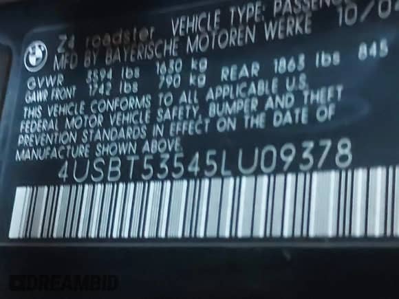 2005 BMW Z4 3.0i с VIN 4USBT53545LU09378, выставлен на аукционе IAAI как лот 41579934 с пробегом Не указан миль и . История ставок и продаж доступна на DreamBid. Изображение 9.