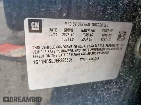 2014 Chevrolet Malibu LTZ with VIN 1G11H5SL0EF296393, listed as a Copart auction lot 70316775 with 163,976 mi miles and Salvage title. Bid and sale history available at DreamBid. Image 12.