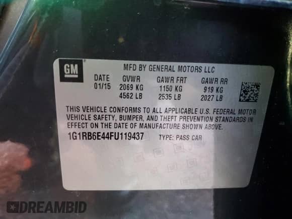 2015 Chevrolet Volt with VIN 1G1RB6E44FU119437, listed as a Copart auction lot 86057995 with 94,617 mi miles and Clean title. Bid and sale history available at DreamBid. Image 12.