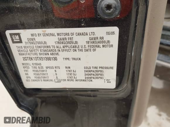 2005 GMC Sierra 1500 SLE with VIN 2GTEK13TX51390130, listed as a IAAI auction lot 42024902 with 216,341 mi miles and . Bid and sale history available at DreamBid. Image 9.