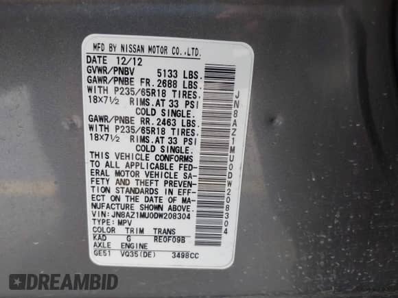 2013 Nissan Murano LE с VIN JN8AZ1MU0DW208304, выставлен на аукционе IAAI как лот 42280223 с пробегом 137 909 миль миль и . История ставок и продаж доступна на DreamBid. Изображение 9.