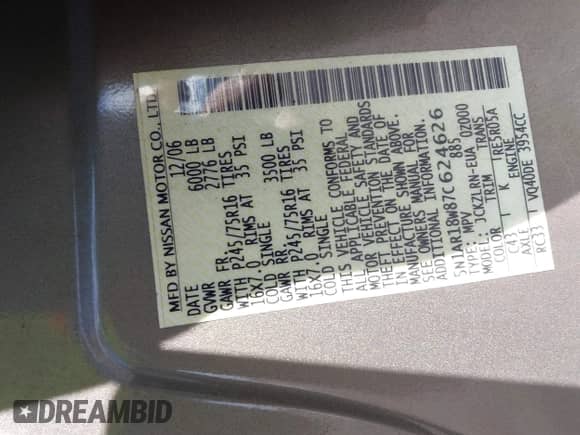 2007 Nissan Pathfinder SE z VIN 5N1AR18W87C624626, wystawiony jako IAAI lot #42055780 z przebiegiem 113 607 mil mil oraz . Historia ofert i sprzedaży dostępna na DreamBid. Obrazek 9.