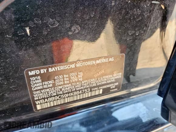 2017 BMW 3 Series 330i with VIN WBA8B9C59HK884753, listed as a Copart auction lot 71954745 with 80,935 mi miles and Salvage title. Bid and sale history available at DreamBid. Image 13.