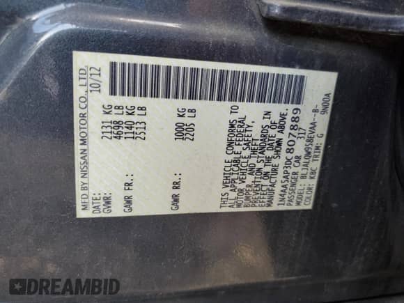 2013 Nissan Maxima SV с VIN 1N4AA5AP3DC807889, выставлен на аукционе Copart как лот 70271085 с пробегом 163 807 миль миль и Чистый • Clean title. История ставок и продаж доступна на DreamBid. Изображение 12.