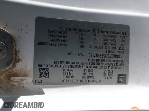 2014 Chevrolet Silverado 1500 Work Truck z VIN 1GCNCPEH6EZ387130, wystawiony jako IAAI lot #41587179 z przebiegiem 185 724 mil mil oraz . Historia ofert i sprzedaży dostępna na DreamBid. Obrazek 9.