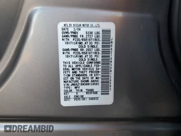 2009 Nissan Murano S z VIN JN8AZ18W39W124562, wystawiony jako Copart lot #87444155 z przebiegiem 101 373 mil mil oraz Czysty tytuł • Clean title. Historia ofert i sprzedaży dostępna na DreamBid. Obrazek 12.