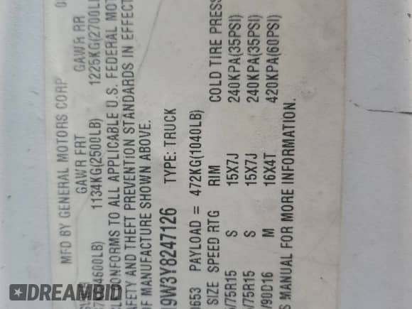 2000 Chevrolet S-10 LS с VIN 1GCCS19W3Y8247126, выставлен на аукционе Copart как лот 50812224 с пробегом 268 415 миль миль и Списание • Salvage title. История ставок и продаж доступна на DreamBid. Изображение 12.