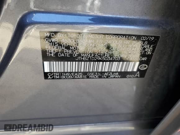 2019 Lexus IS 350 с VIN JTHBZ1D29K5034703, выставлен на аукционе Copart как лот 47329084 с пробегом 36 255 миль миль и . История ставок и продаж доступна на DreamBid. Изображение 12.