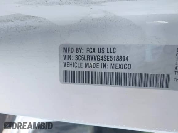 2025 Ram ProMaster Cargo Tradesman with VIN 3C6LRVVG4SE518894, listed as a IAAI auction lot 43423665 with 29,157 mi miles and . Bid and sale history available at DreamBid. Image 9.