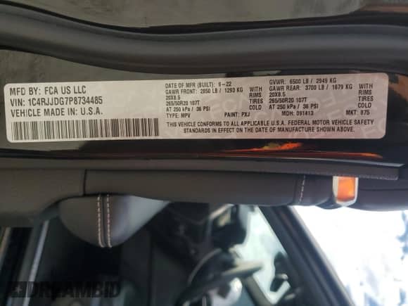 2023 Jeep Grand Cherokee Overland с VIN 1C4RJJDG7P8734485, выставлен на аукционе Copart как лот 70185364 с пробегом 47 148 миль миль и Списание • Salvage title. История ставок и продаж доступна на DreamBid. Изображение 13.