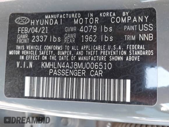 2021 Hyundai Elantra Limited с VIN KMHLN4AJ8MU006510, выставлен на аукционе IAAI как лот 43033092 с пробегом 62 705 миль миль и . История ставок и продаж доступна на DreamBid. Изображение 9.