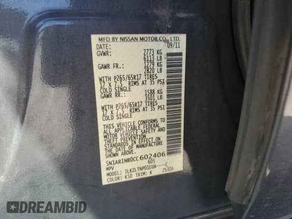 2012 Nissan Pathfinder Silver Edition with VIN 5N1AR1NB0CC602406, listed as a Copart auction lot 65443035 with 131,240 mi miles and Clean title. Bid and sale history available at DreamBid. Image 14.