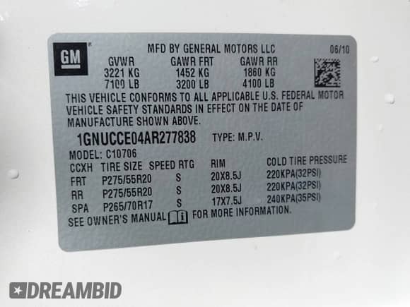 2010 Chevrolet Tahoe LTZ z VIN 1GNUCCE04AR277838, wystawiony jako IAAI lot #42854131 z przebiegiem 161 680 mil mil oraz . Historia ofert i sprzedaży dostępna na DreamBid. Obrazek 9.