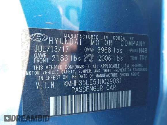 2018 Hyundai Elantra with VIN KMHH35LE5JU029031, listed as a IAAI auction lot 43273085 with 76,024 mi miles and . Bid and sale history available at DreamBid. Image 9.