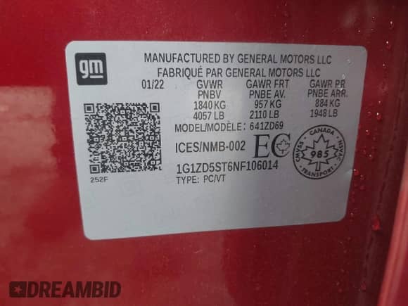 2022 Chevrolet Malibu LT z VIN 1G1ZD5ST6NF106014, wystawiony jako IAAI lot #43072066 z przebiegiem 68 903 mil mil oraz . Historia ofert i sprzedaży dostępna na DreamBid. Obrazek 9.