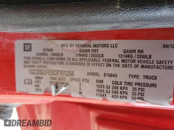 2012 Chevrolet Colorado 1LT z VIN 1GCDSCFE5C8151258, wystawiony jako Copart lot #71054055 z przebiegiem 163 908 mil mil oraz Szkoda całkowita • Salvage title. Historia ofert i sprzedaży dostępna na DreamBid. Obrazek 12.