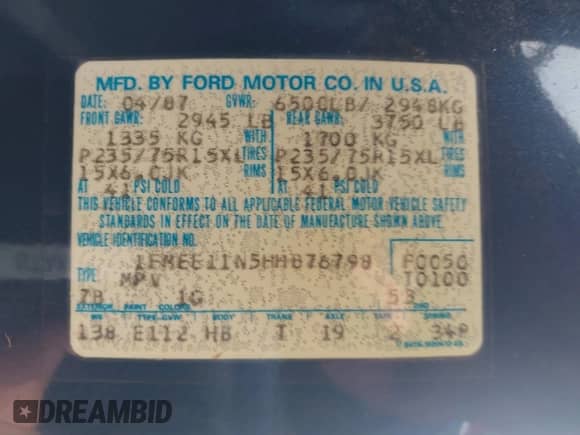 1987 Ford Econoline Cargo with VIN 1FMEE11N5HHB76798, listed as a IAAI auction lot 42388762 with 184,061 mi miles and . Bid and sale history available at DreamBid. Image 9.