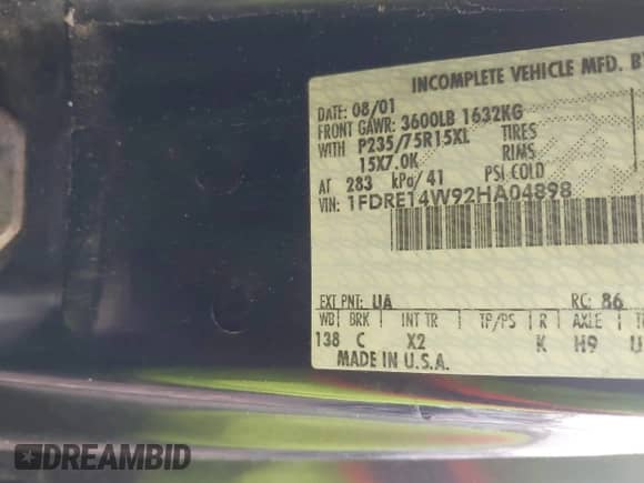 2002 Ford Econoline Cargo Recreational z VIN 1FDRE14W92HA04898, wystawiony jako IAAI lot #42014135 z przebiegiem 148 757 mil mil oraz . Historia ofert i sprzedaży dostępna na DreamBid. Obrazek 9.