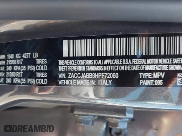 2017 Jeep Renegade Latitude z VIN ZACCJABB9HPF72060, wystawiony jako IAAI lot #43168388 z przebiegiem 54 259 mil mil oraz . Historia ofert i sprzedaży dostępna na DreamBid. Obrazek 9.