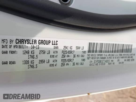 2014 Dodge Journey SXT with VIN 3C4PDDBG1ET143215, listed as a IAAI auction lot 42944174 with 180,579 mi miles and . Bid and sale history available at DreamBid. Image 9.