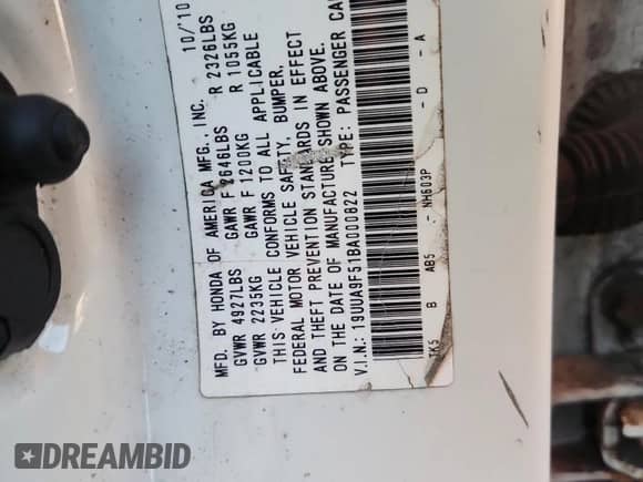 2011 Acura TL Technology with VIN 19UUA9F51BA000822, listed as a Copart auction lot 86771855 with 182,119 mi miles and Salvage title. Bid and sale history available at DreamBid. Image 12.