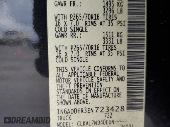 2014 Nissan Frontier Desert Runner with VIN 1N6AD0ER3EN723428, listed as a Copart auction lot 83962605 with 152,879 mi miles and Salvage title. Bid and sale history available at DreamBid. Image 13.