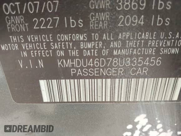 2008 Hyundai Elantra GLS с VIN KMHDU46D78U335456, выставлен на аукционе IAAI как лот 42148656 с пробегом 176 395 миль миль и . История ставок и продаж доступна на DreamBid. Изображение 9.