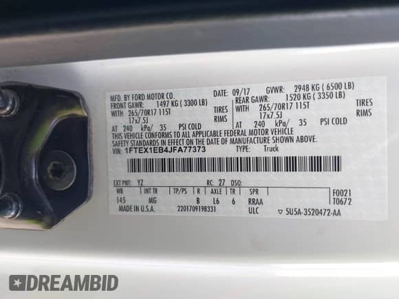 2018 Ford F-150 XL z VIN 1FTEX1EB4JFA77373, wystawiony jako IAAI lot #41813197 z przebiegiem 235 251 mil mil oraz . Historia ofert i sprzedaży dostępna na DreamBid. Obrazek 9.