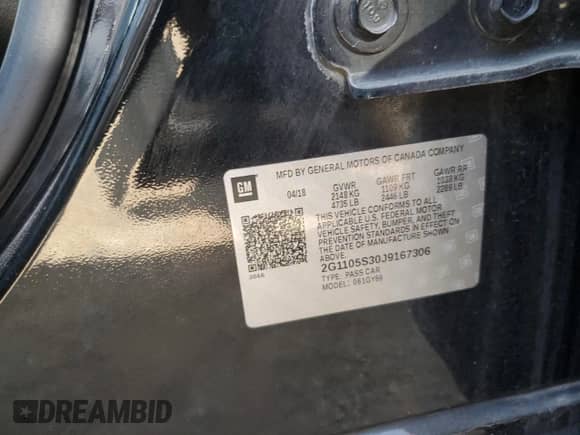 2018 Chevrolet Impala LT с VIN 2G1105S30J9167306, выставлен на аукционе Copart как лот 72021025 с пробегом Не указан миль и Списание • Salvage title. История ставок и продаж доступна на DreamBid. Изображение 12.
