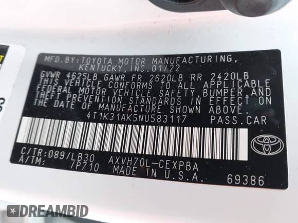 2022 Toyota Camry Hybrid XSE z VIN 4T1K31AK5NU583117, wystawiony jako IAAI lot #42204189 z przebiegiem 22 639 mil mil oraz . Historia ofert i sprzedaży dostępna na DreamBid. Obrazek 9.