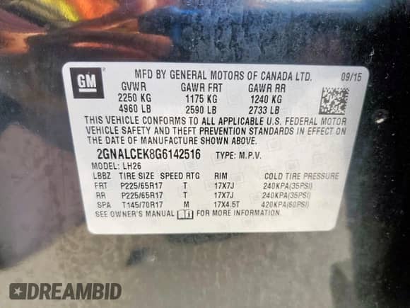 2016 Chevrolet Equinox LT z VIN 2GNALCEK8G6142516, wystawiony jako Copart lot #80685435 z przebiegiem 113 748 mil mil oraz Szkoda całkowita • Salvage title. Historia ofert i sprzedaży dostępna na DreamBid. Obrazek 13.