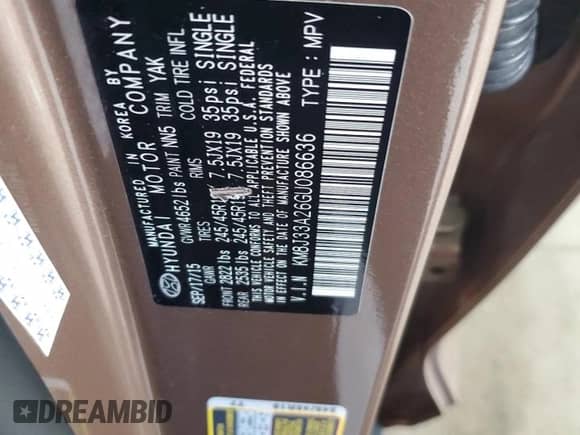 2016 Hyundai Tucson Limited z VIN KM8J33A26GU086636, wystawiony jako Copart lot #67650275 z przebiegiem 79 688 mil mil oraz Szkoda całkowita • Salvage title. Historia ofert i sprzedaży dostępna na DreamBid. Obrazek 12.