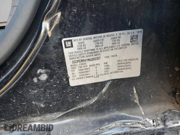 2017 Chevrolet Silverado 1500 LT with VIN 3GCPCREH1HG282357, listed as a Copart auction lot 83565994 with 175,108 mi miles and Salvage title. Bid and sale history available at DreamBid. Image 13.