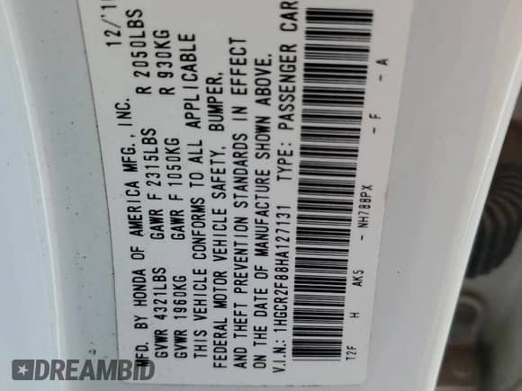 2017 Honda Accord EX-L с VIN 1HGCR2F88HA127131, выставлен на аукционе Copart как лот 80447325 с пробегом 140 926 миль миль и Списание • Salvage title. История ставок и продаж доступна на DreamBid. Изображение 12.