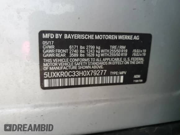 2017 BMW X5 xDrive35i с VIN 5UXKR0C33H0X79277, выставлен на аукционе Copart как лот 67190645 с пробегом 111 373 миль миль и Списание • Salvage title. История ставок и продаж доступна на DreamBid. Изображение 13.