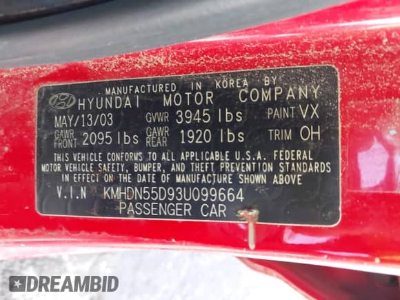 2003 Hyundai Elantra GT z VIN KMHDN55D93U099664, wystawiony jako IAAI lot #42066147 z przebiegiem 194 402 mil mil oraz . Historia ofert i sprzedaży dostępna na DreamBid. Obrazek 9.