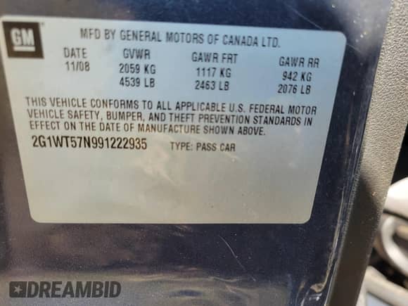 2009 Chevrolet Impala LT с VIN 2G1WT57N991222935, выставлен на аукционе IAAI как лот 42727512 с пробегом 187 553 миль миль и . История ставок и продаж доступна на DreamBid. Изображение 9.