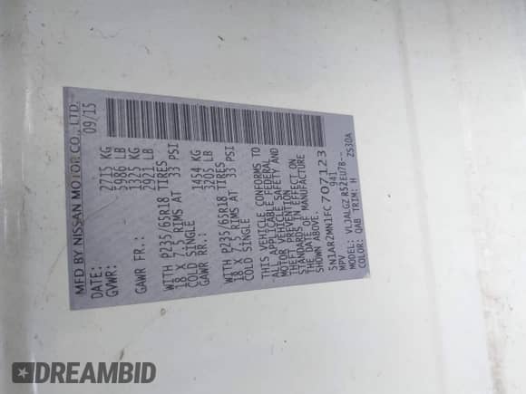 2015 Nissan Pathfinder SV с VIN 5N1AR2MN1FC707123, выставлен на аукционе IAAI как лот 42525435 с пробегом 144 006 миль миль и . История ставок и продаж доступна на DreamBid. Изображение 9.