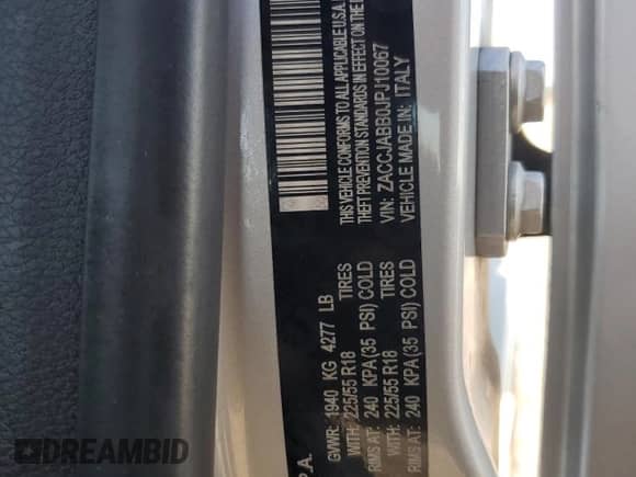 2018 Jeep Renegade Altitude with VIN ZACCJABB0JPJ10067, listed as a Copart auction lot 68039085 with 87,920 mi miles and Salvage title. Bid and sale history available at DreamBid. Image 12.