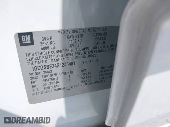 2016 Chevrolet Colorado 2WD WT z VIN 1GCGSBE34G1246481, wystawiony jako IAAI lot #42681344 z przebiegiem 208 659 mil mil oraz . Historia ofert i sprzedaży dostępna na DreamBid. Obrazek 9.